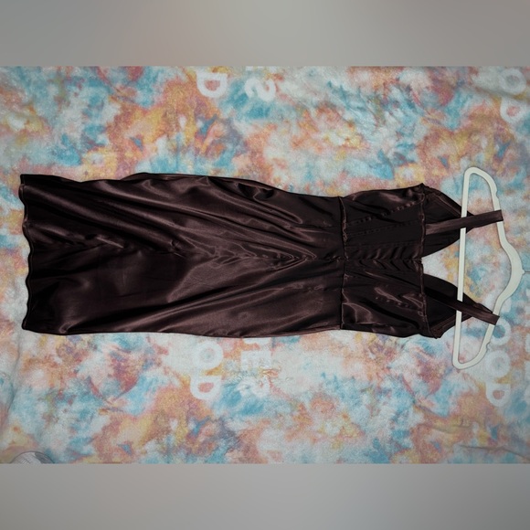 Sleek Brown Satin Corset Dress - Picture 4 of 5